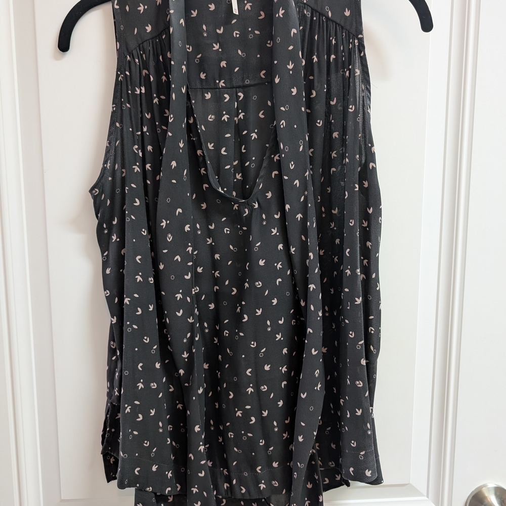 Black Sleeveless Top with Bird Print